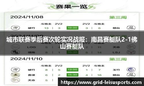 城市联赛季后赛次轮实况战报：南昌赛艇队2-1佛山赛艇队